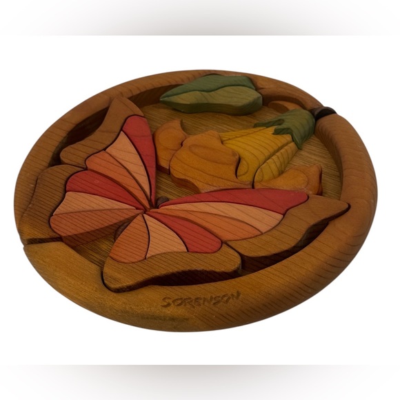 Vintage 80s Barbara Sorenson Wood Art Sculpture Plaque Large Butterfly 10.5x10.5 - Picture 5 of 8